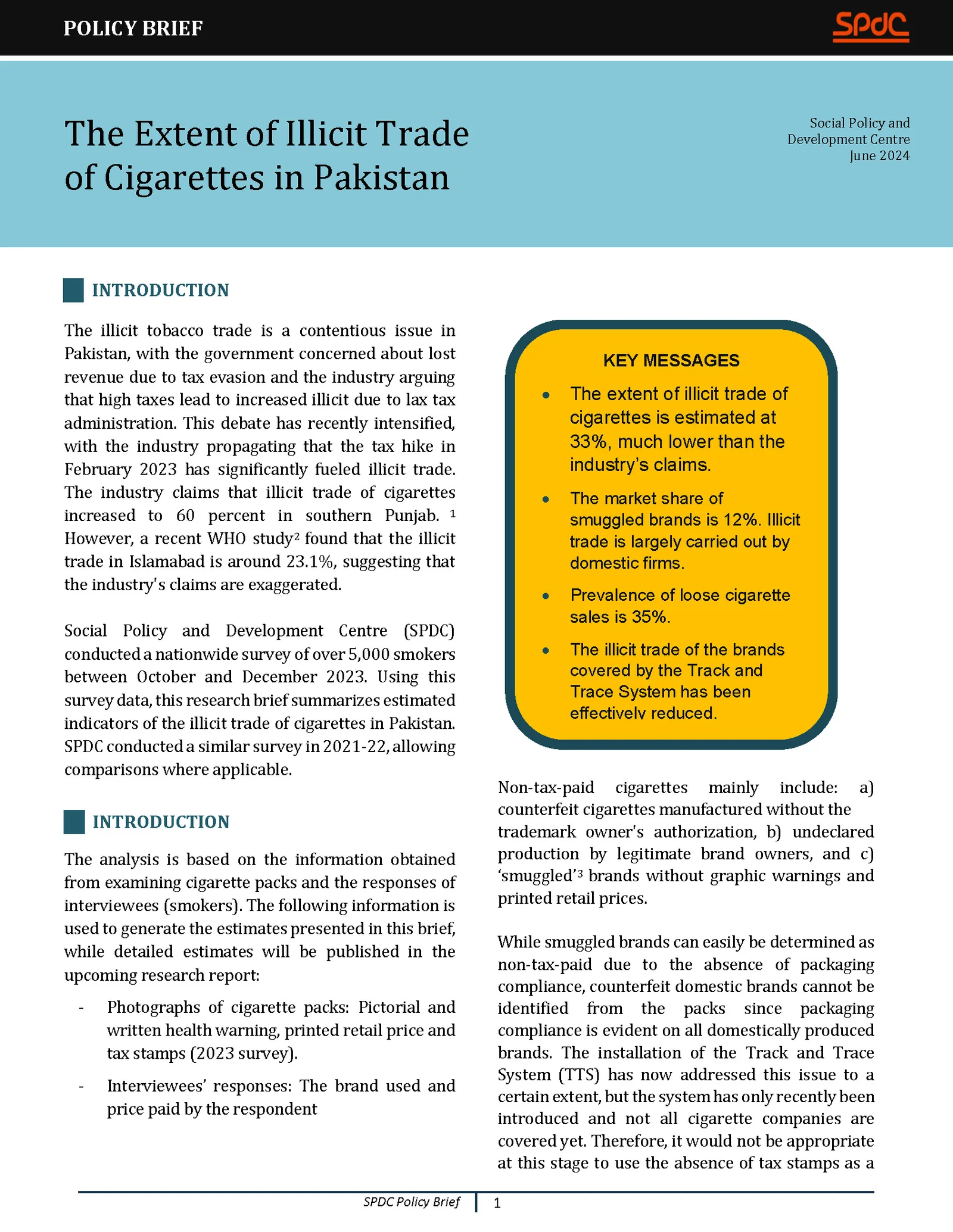 The Extent of Illicit Trade of Cigarettes in Pakistan