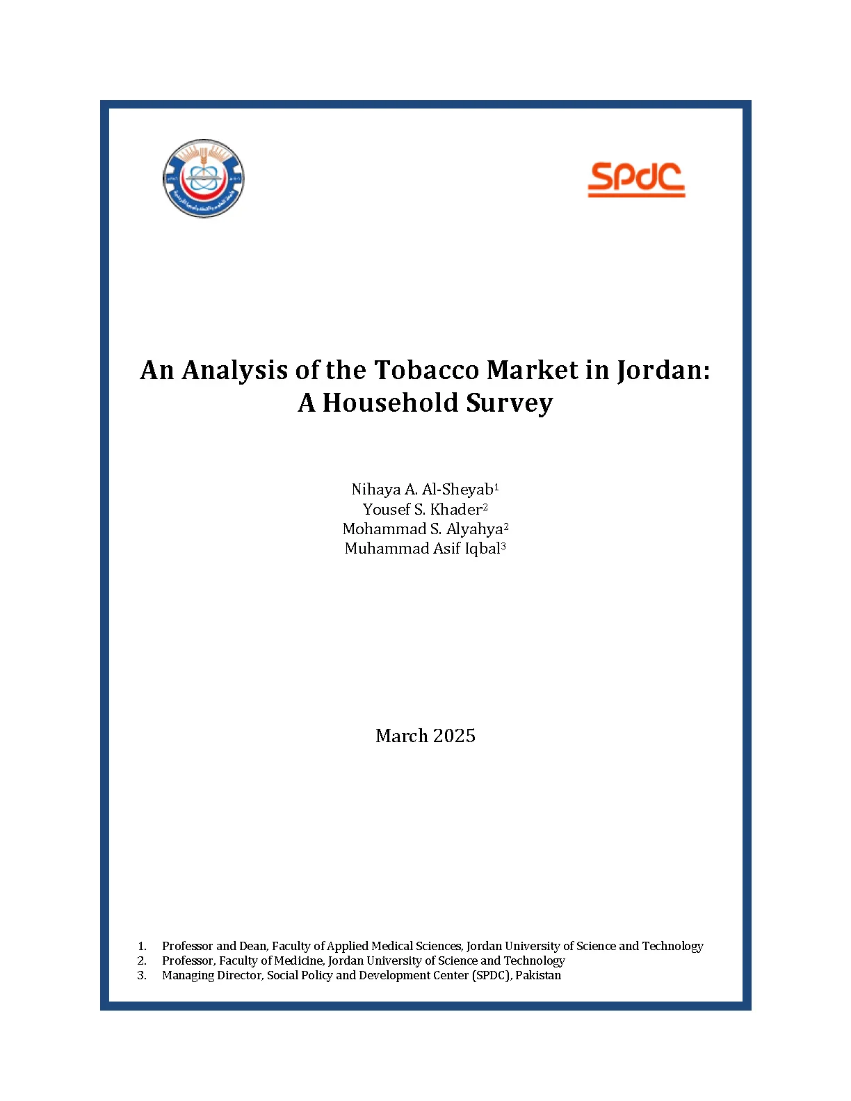 An Analysis of the Tobacco Market in Jordan: A Household Survey