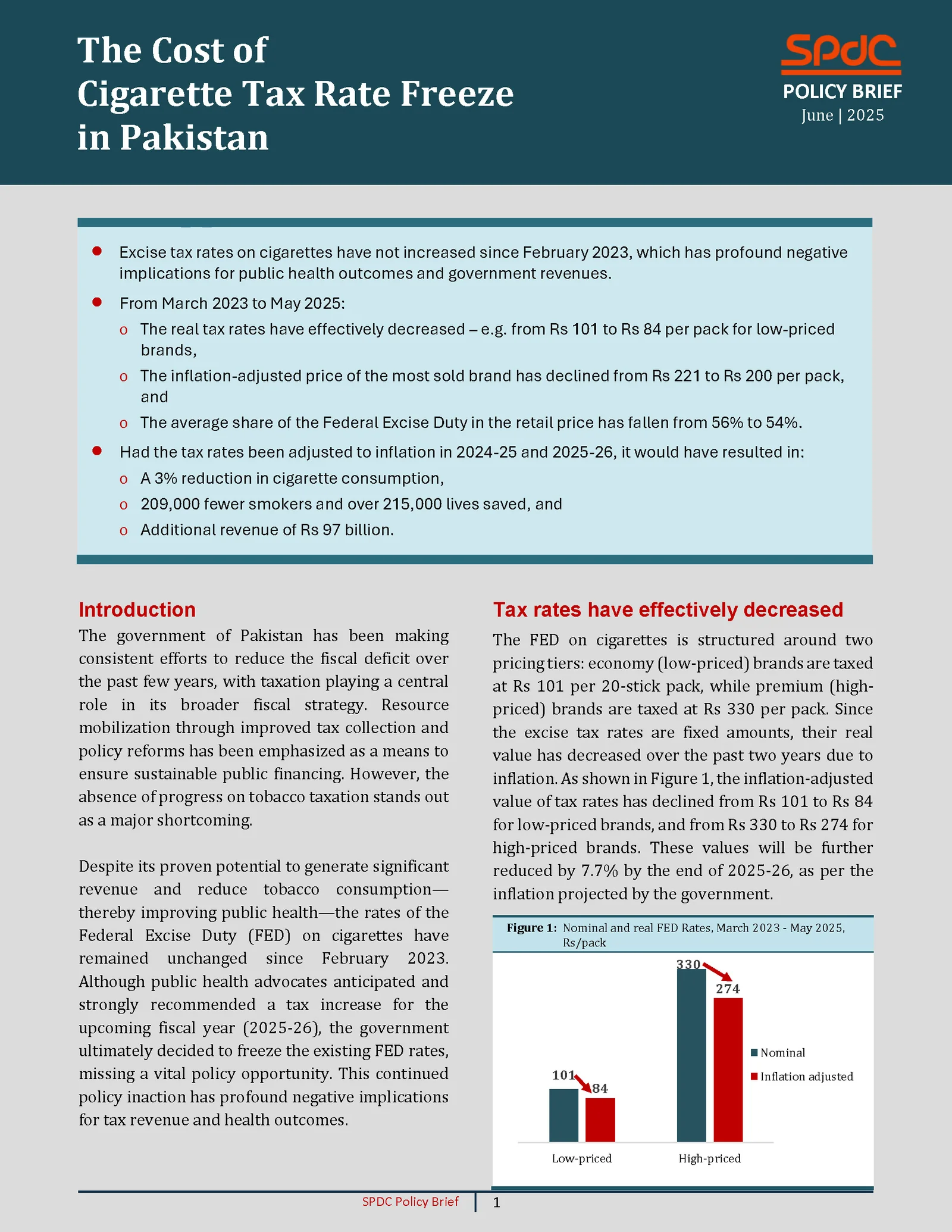 The Cost of Cigarette Tax Rate Freeze in Pakistan
