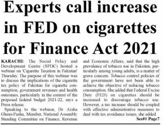 Experts call for an increase in FED on cigarettes for Finance Act 2021