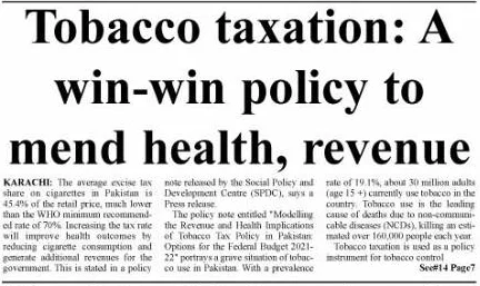 Tobacco Taxation: a win-win policy to mend health, revenue