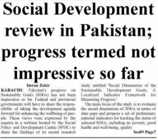 Social Development review in Pakistan; progress termed not impresseive so far
