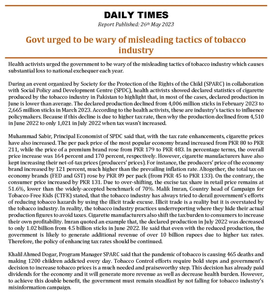 Govt urged to be wary of misleading tactics of tobacco industry