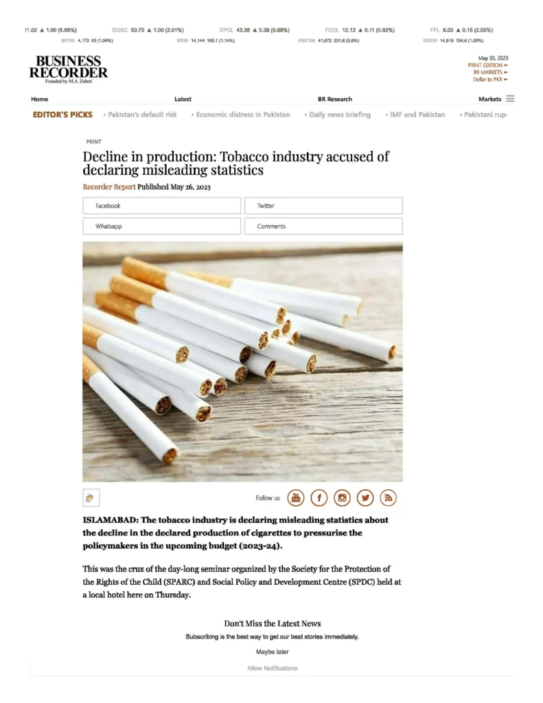 Decline in production: Tobacco industry accused of declaring misleading statistics