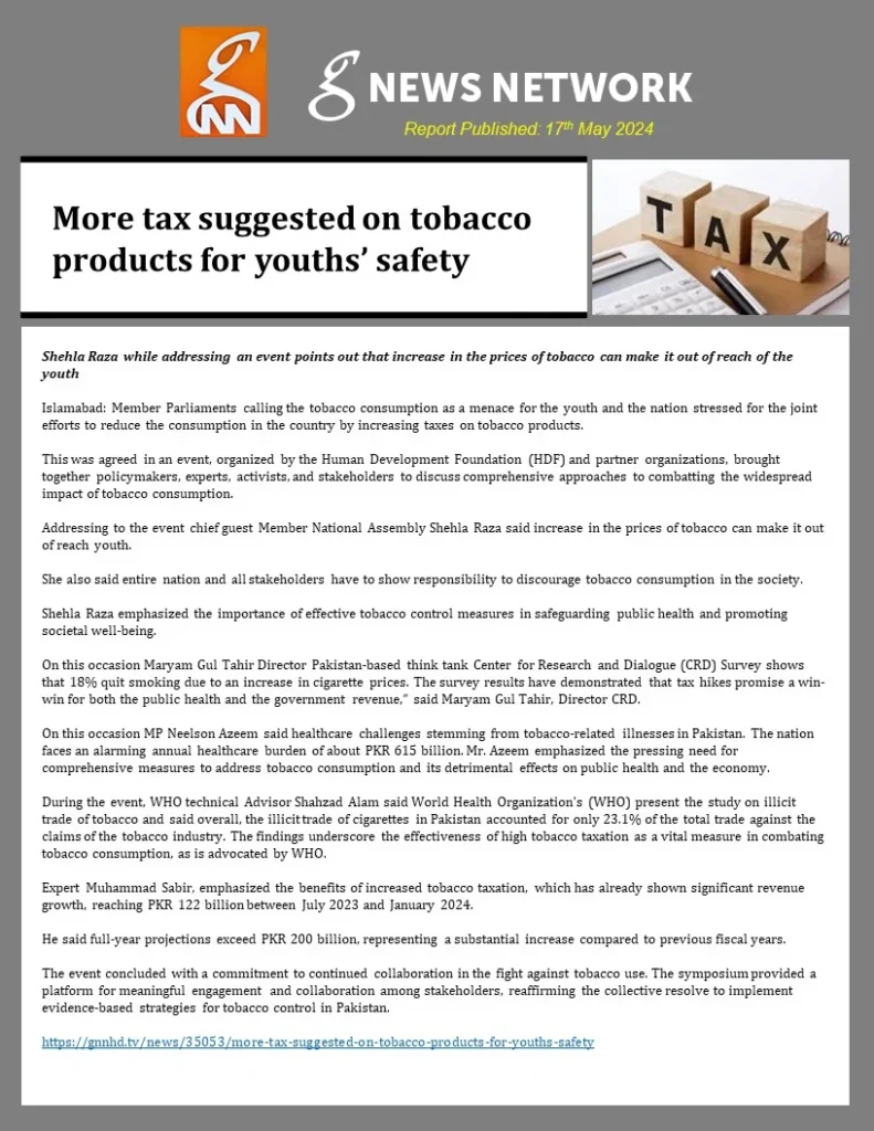 More tax suggested on tobacco products for youths’ safety